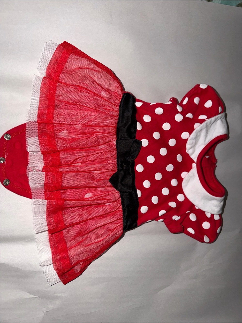 Disney Red and White Polka Dot Tulle Dress with Black Bow